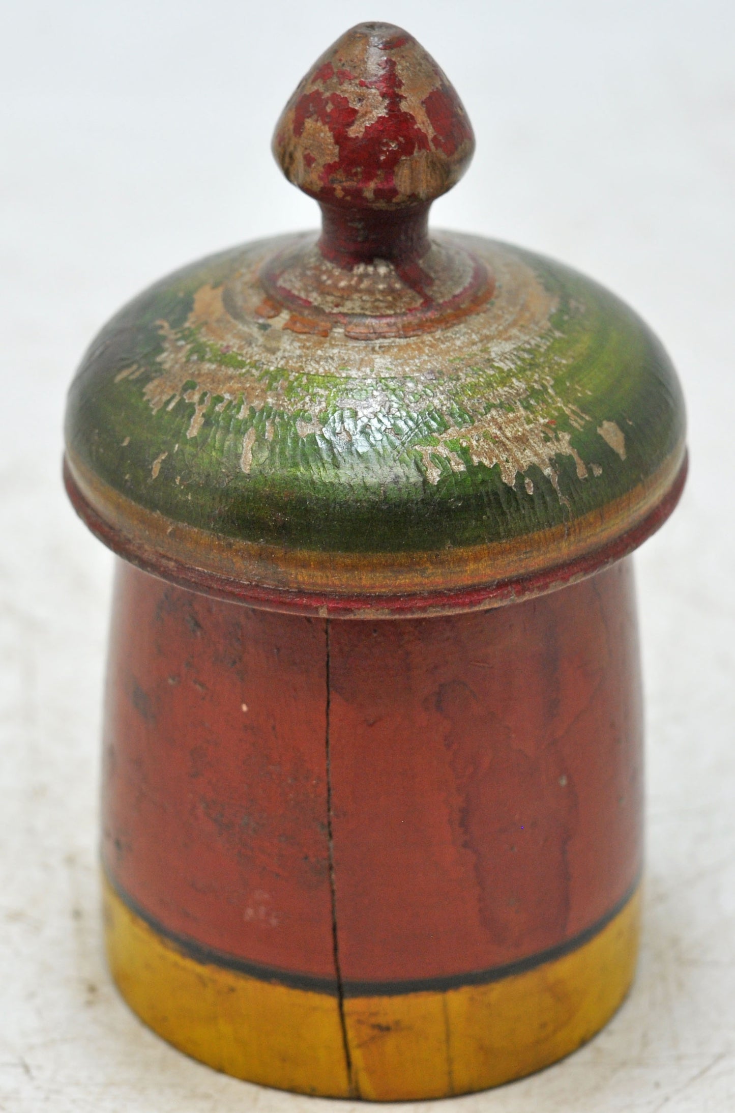 Antique Wooden Round Kum Kum Powder Tika Box Original Old Lacquer Painted