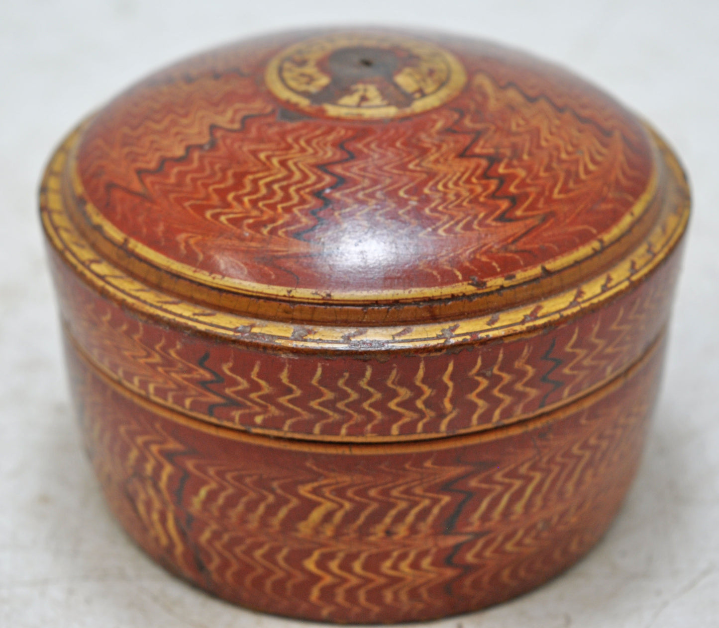 Antique Wooden Round Kum Kum Powder Tika Box Original Old Lacquer Painted