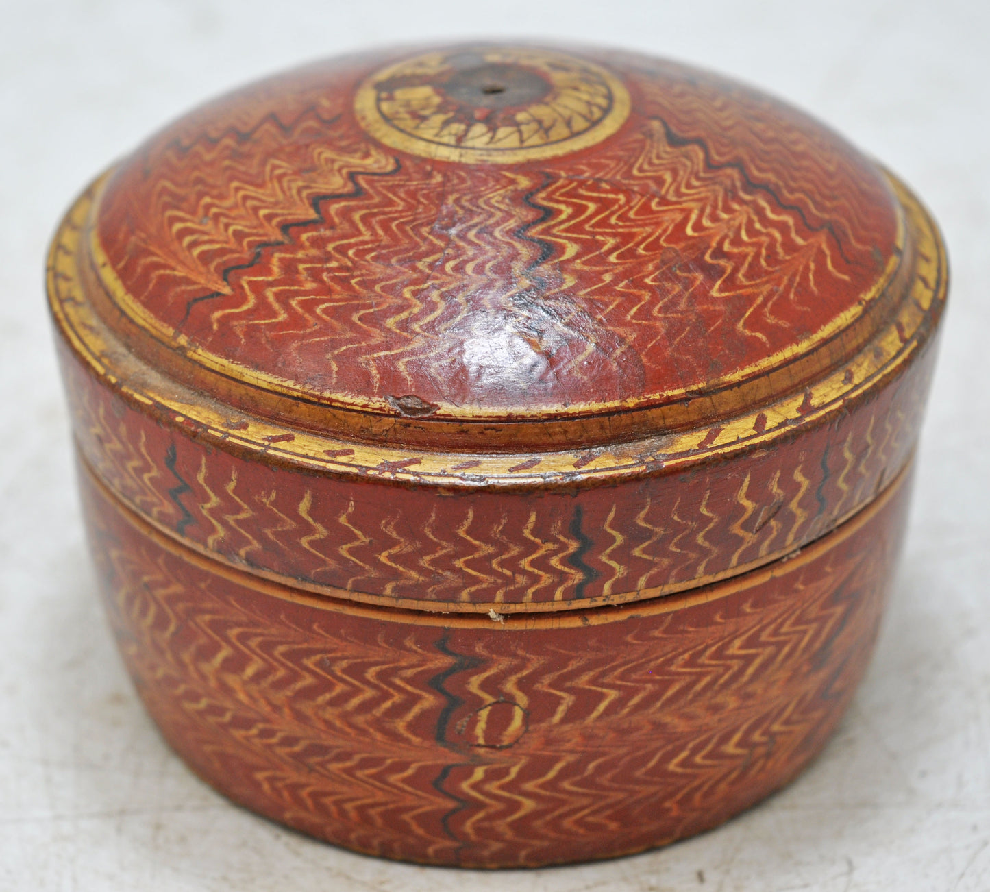 Antique Wooden Round Kum Kum Powder Tika Box Original Old Lacquer Painted
