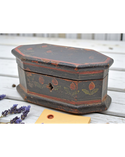 Vintage Wooden Small Hexagonal Storage Box Original Old Hand Crafted Painted