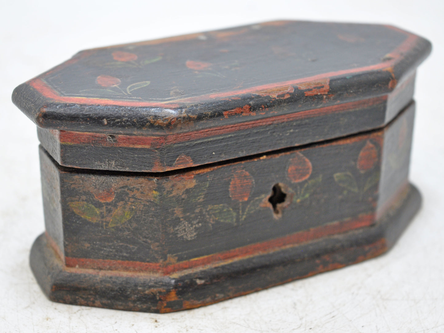 Vintage Wooden Small Hexagonal Storage Box Original Old Hand Crafted Painted