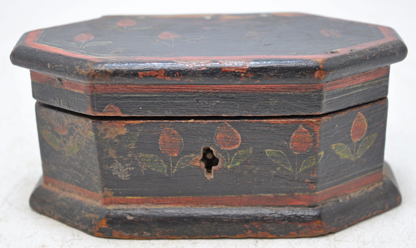 Vintage Wooden Small Hexagonal Storage Box Original Old Hand Crafted Painted