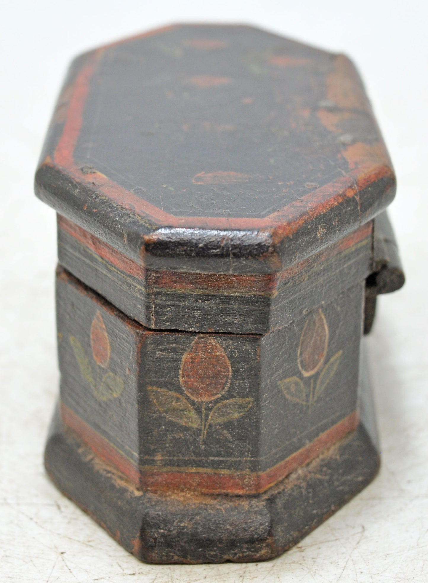 Vintage Wooden Small Hexagonal Storage Box Original Old Hand Crafted Painted