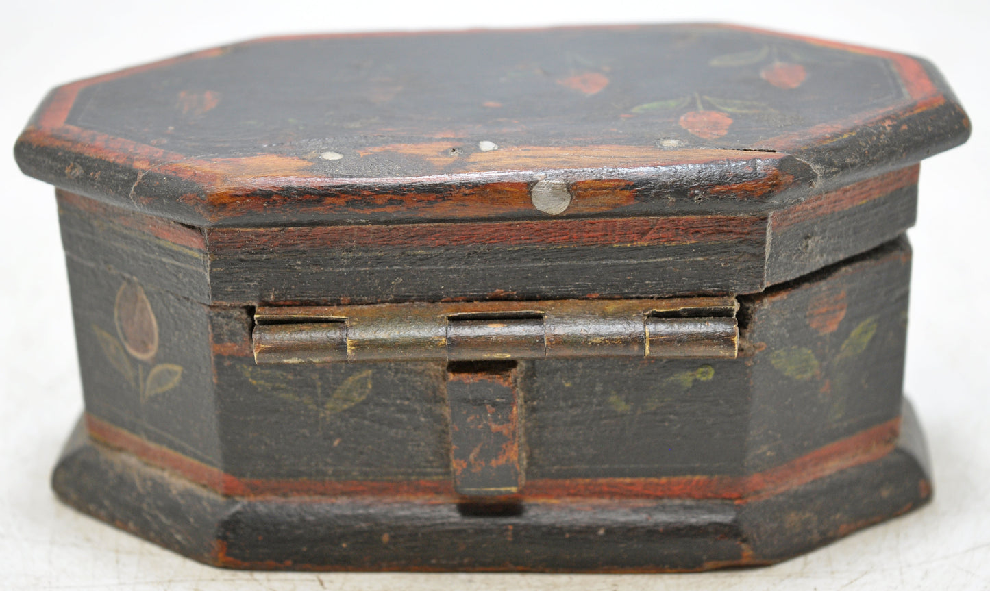 Vintage Wooden Small Hexagonal Storage Box Original Old Hand Crafted Painted