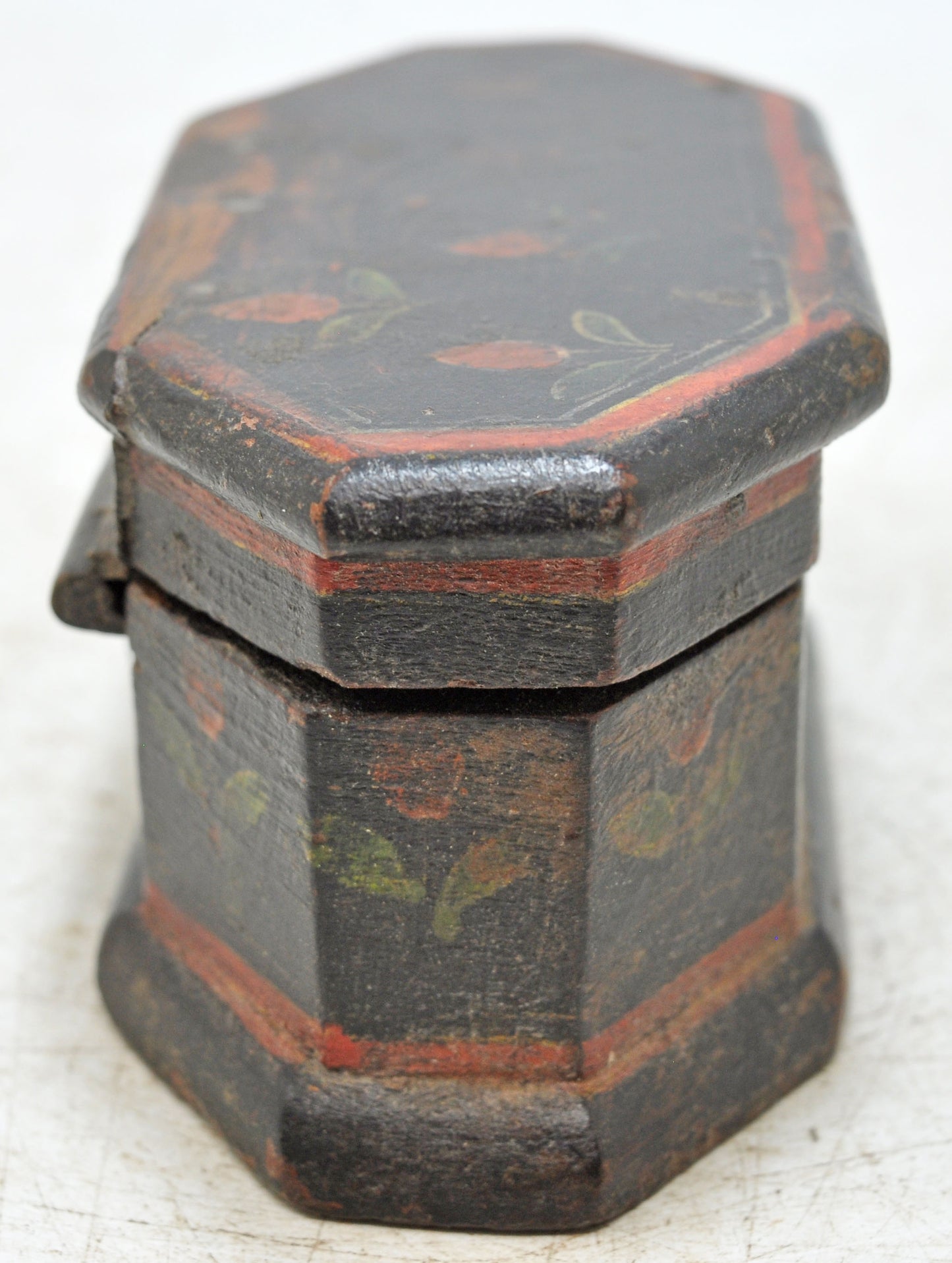 Vintage Wooden Small Hexagonal Storage Box Original Old Hand Crafted Painted