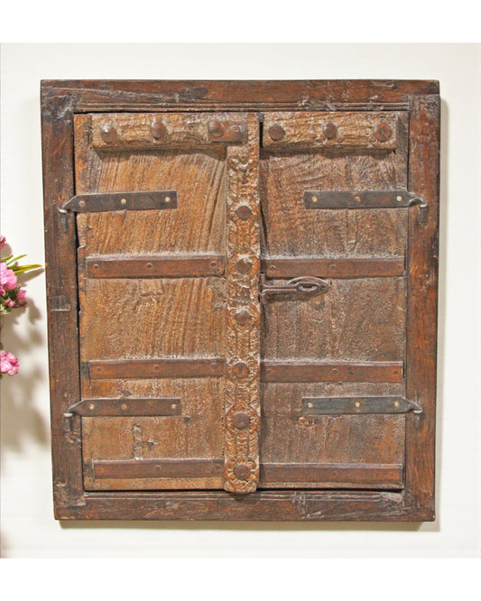 Antique Wooden Wall Hanging Window Panel Frame Original Old Hand Crafted