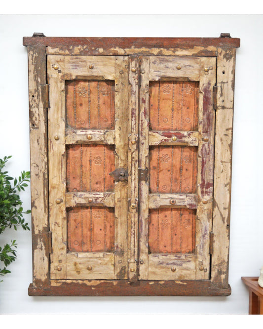 Antique Wooden Wall Hanging Window Panel Frame Original Old Hand Crafted