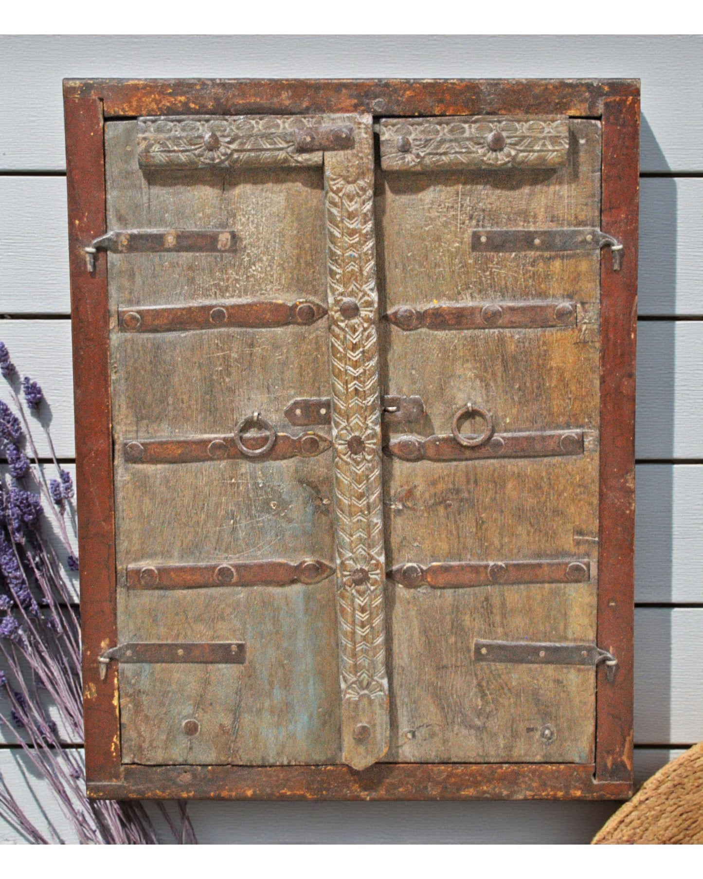 Antique Wooden Wall Hanging Window Panel Frame Original Old Hand Crafted