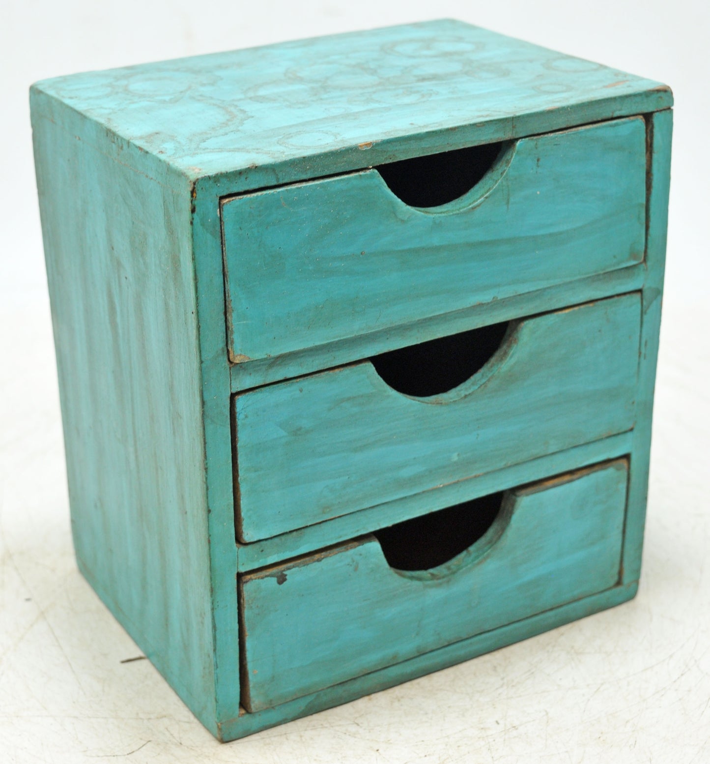 Vintage Wooden Small 3 Drawers Storage Box Original Old Hand Crafted Painted