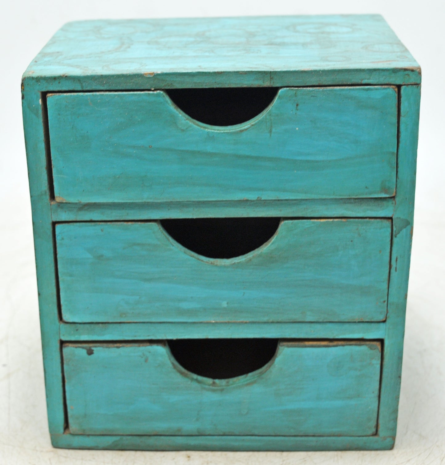 Vintage Wooden Small 3 Drawers Storage Box Original Old Hand Crafted Painted