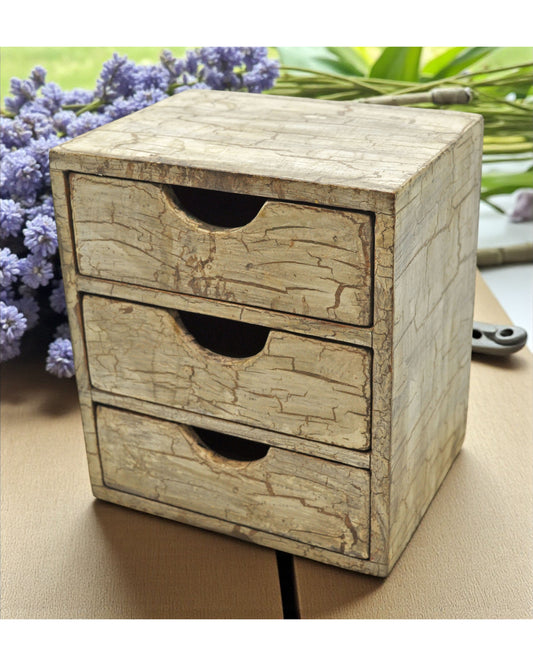 Vintage Wooden Small 3 Drawers Storage Box Original Old Hand Crafted Painted