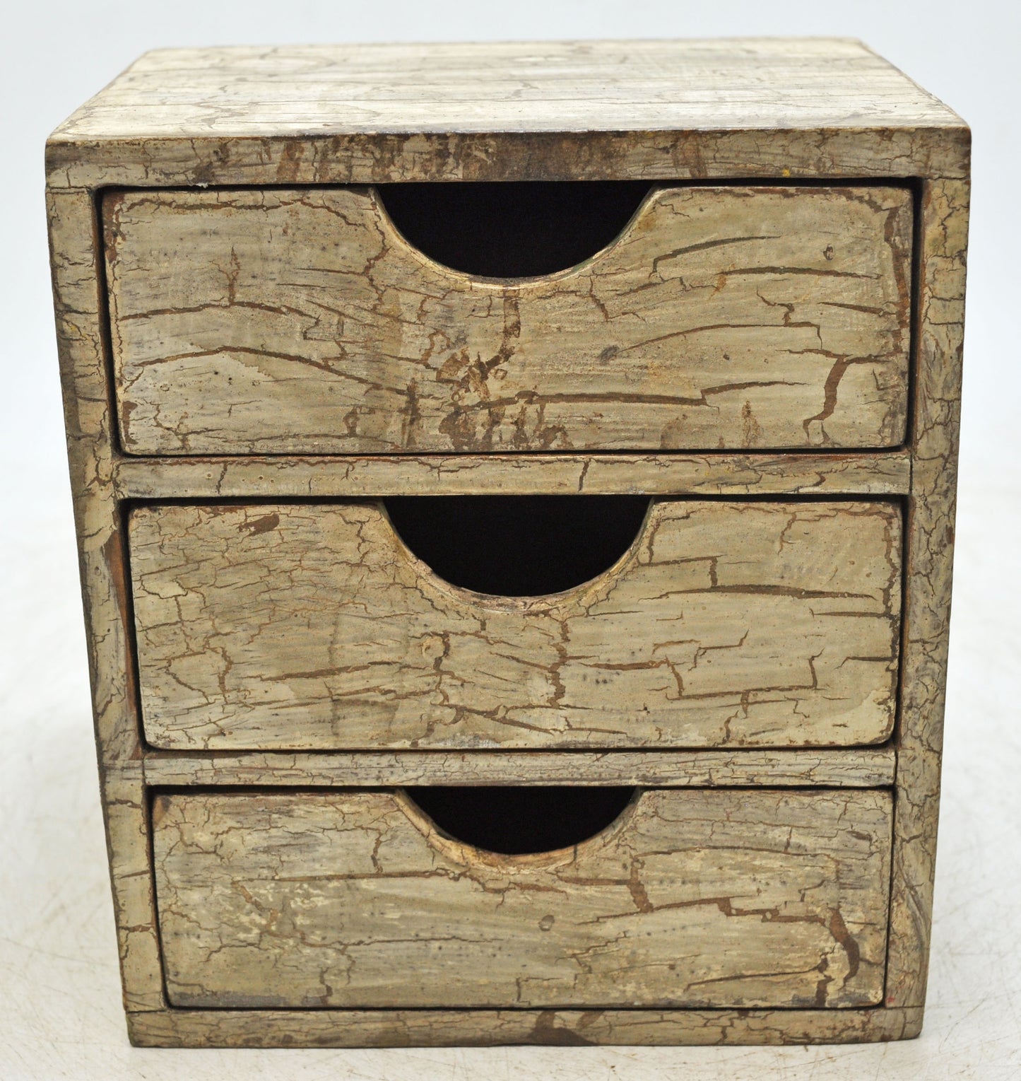 Vintage Wooden Small 3 Drawers Storage Box Original Old Hand Crafted Painted