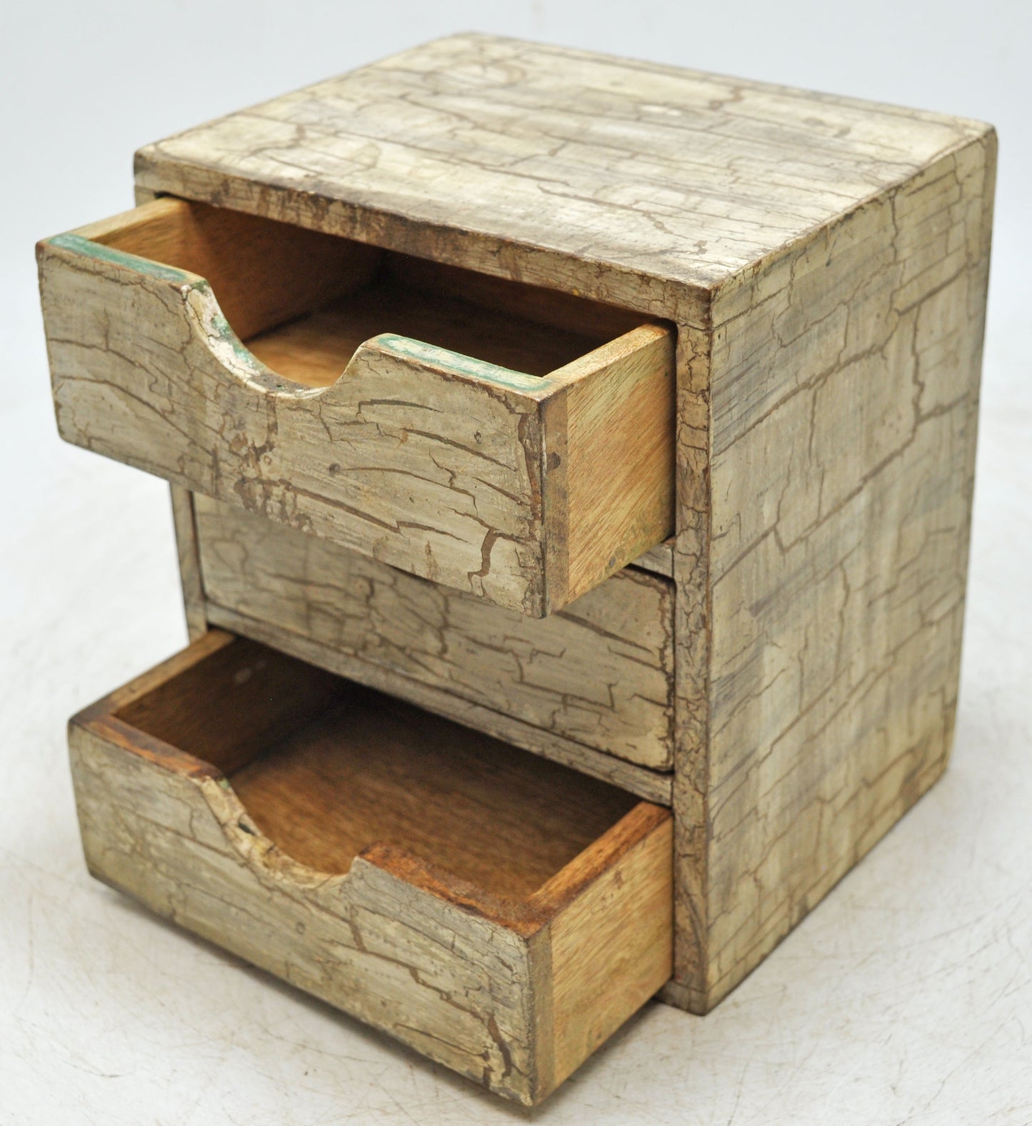 Vintage Wooden Small 3 Drawers Storage Box Original Old Hand Crafted Painted