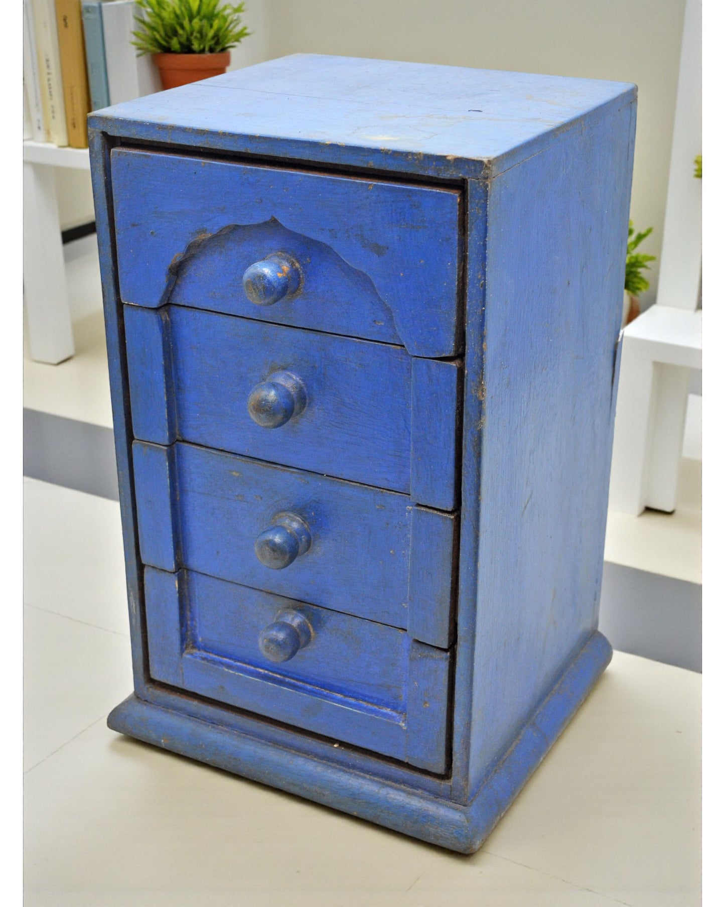 Vintage Wooden 4 Drawers Storage Box Original Old Hand Crafted Painted