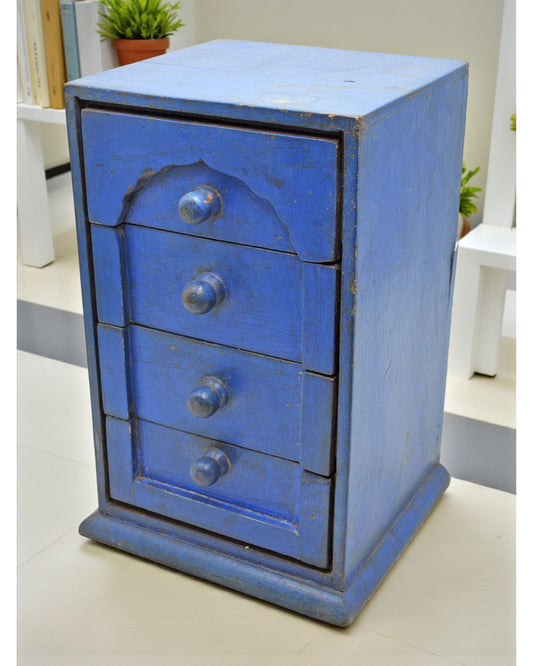 Vintage Wooden 4 Drawers Storage Box Original Old Hand Crafted Painted