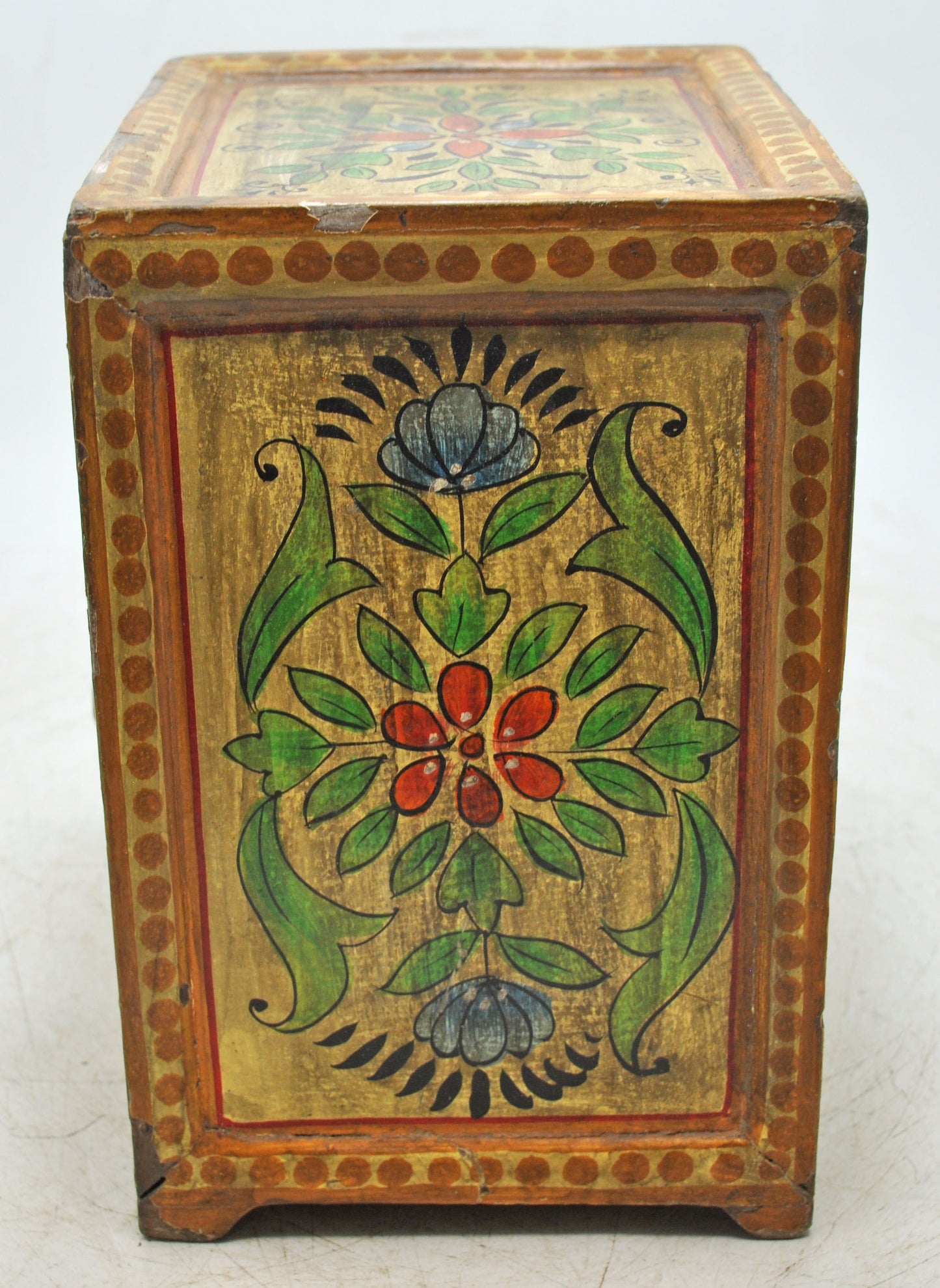 Vintage Wooden 4 Drawers Storage Box Original Old Hand Crafted Painted