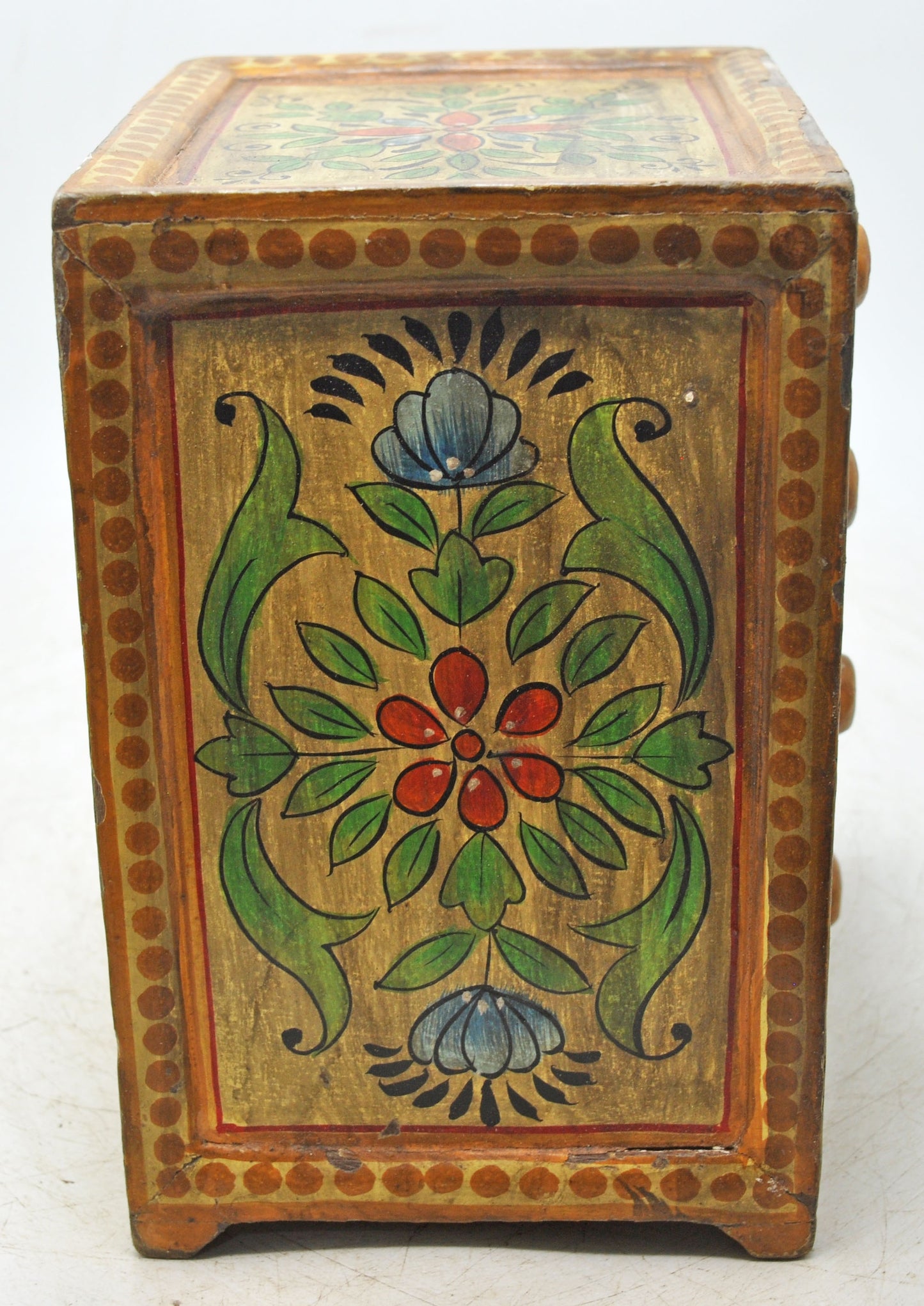 Vintage Wooden 4 Drawers Storage Box Original Old Hand Crafted Painted