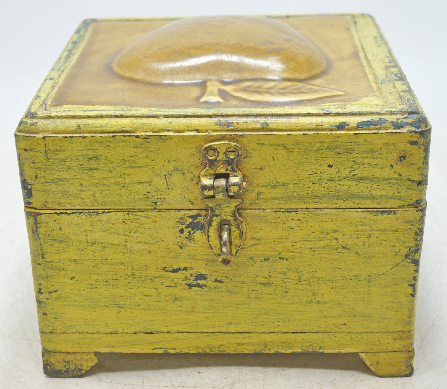 Vintage Wooden Square Storage Box Original Old Hand Crafted Tile Fitted