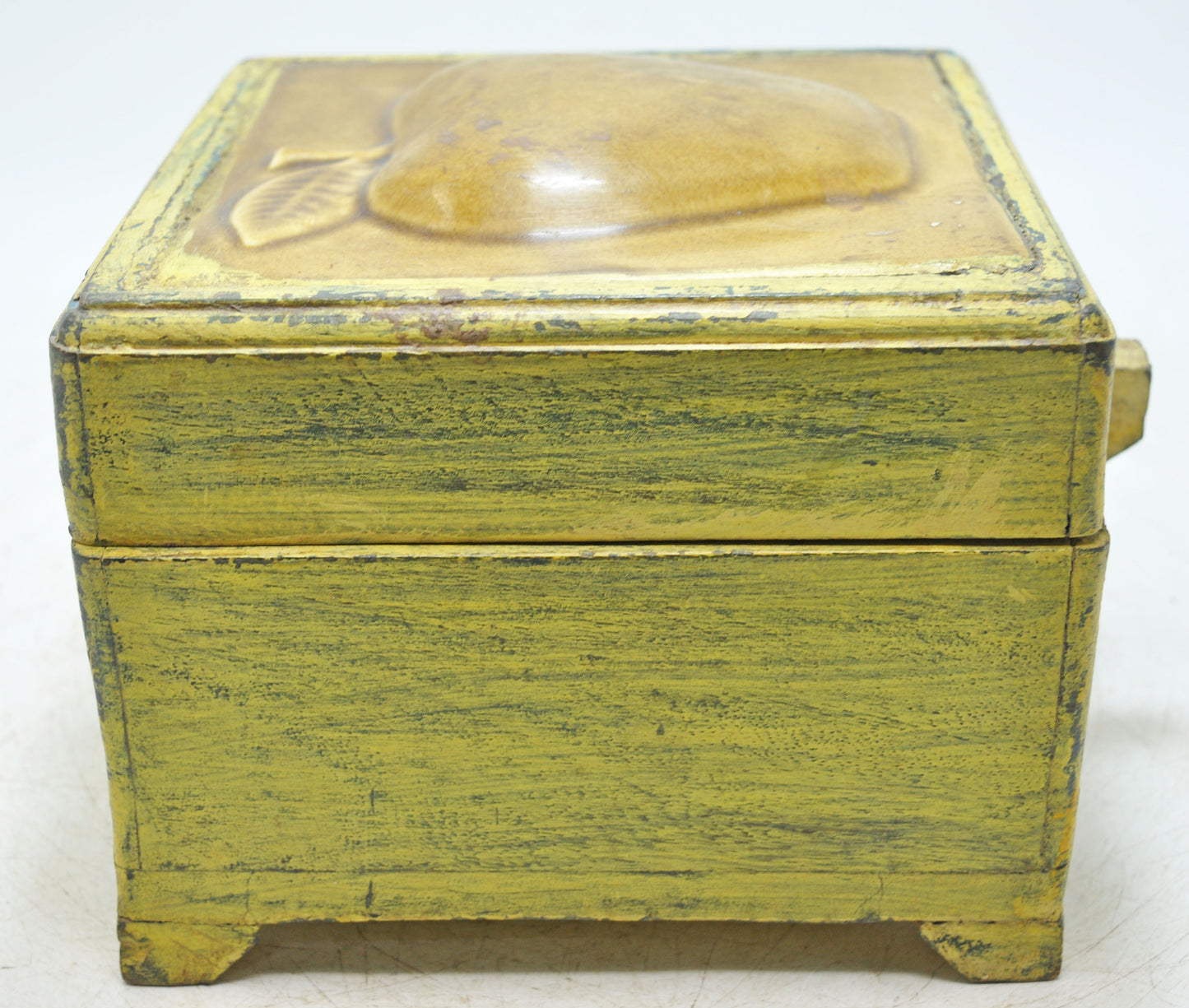 Vintage Wooden Square Storage Box Original Old Hand Crafted Tile Fitted