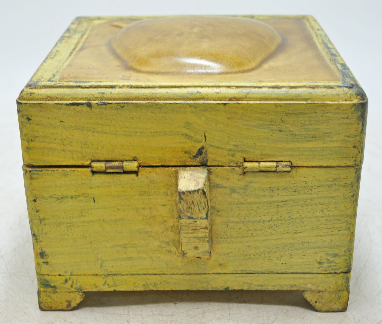 Vintage Wooden Square Storage Box Original Old Hand Crafted Tile Fitted