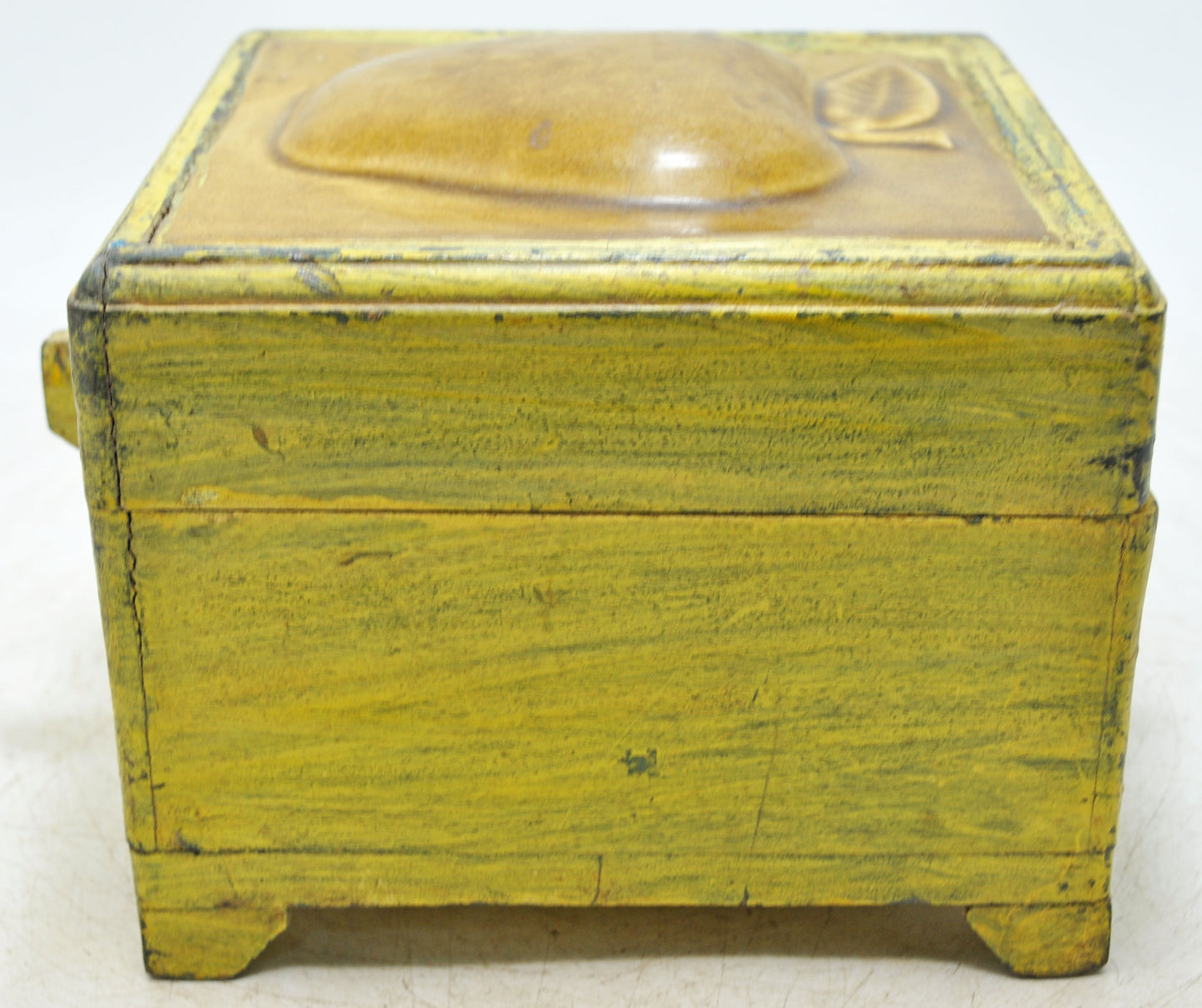 Vintage Wooden Square Storage Box Original Old Hand Crafted Tile Fitted