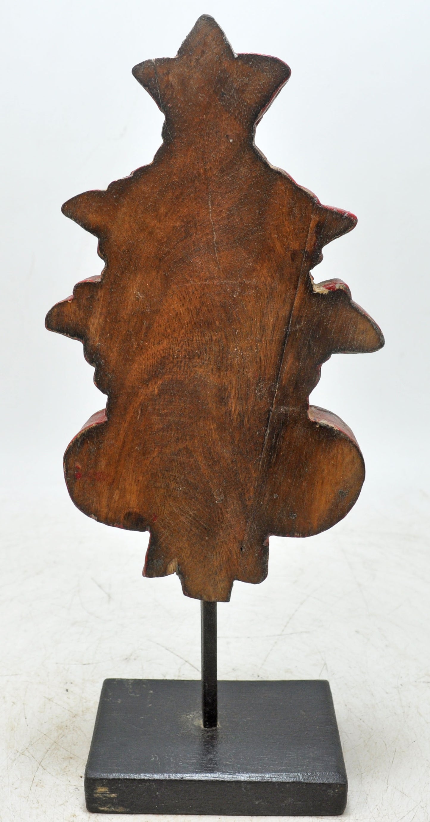 Hand Carved Wooden Flower Carving Panel Plaque on Stand Rustic Red Painted