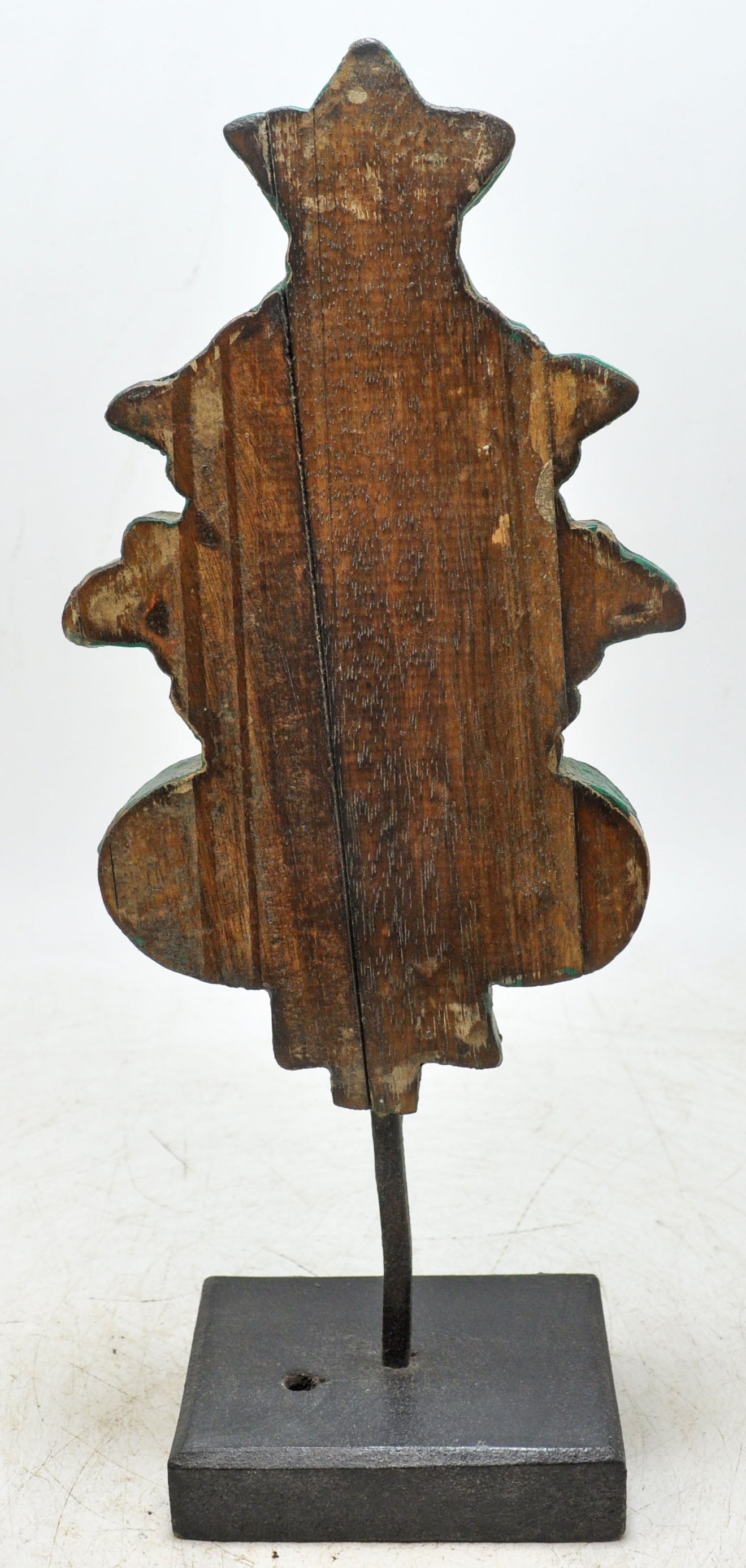 Hand Carved Wooden Flower Carving Panel Plaque on Stand Rustic Green Painted