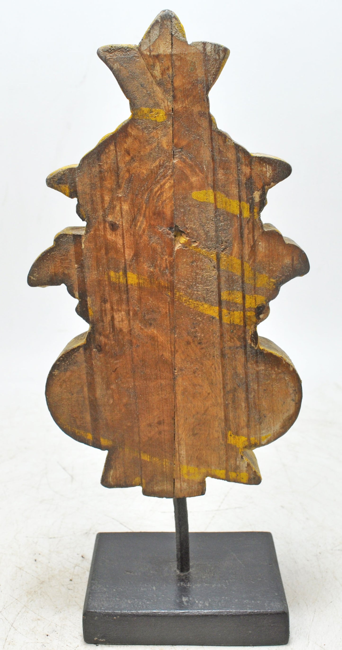 Hand Carved Wooden Flower Carving Panel Plaque on Stand Rustic Yellow Painted