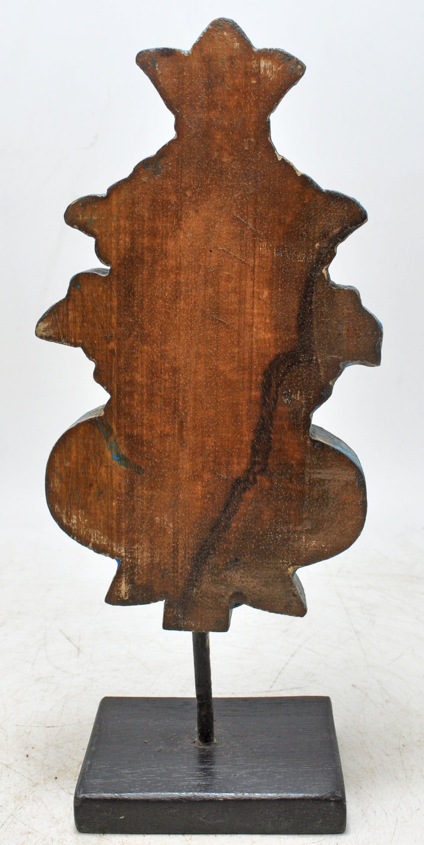 Hand Carved Wooden Flower Carving Panel Plaque on Stand Rustic Blue Painted