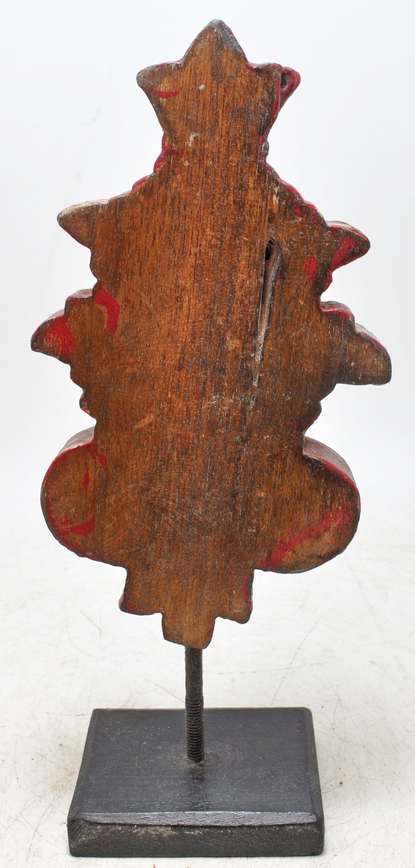 Hand Carved Wooden Flower Carving Panel Plaque on Stand Rustic Red Painted
