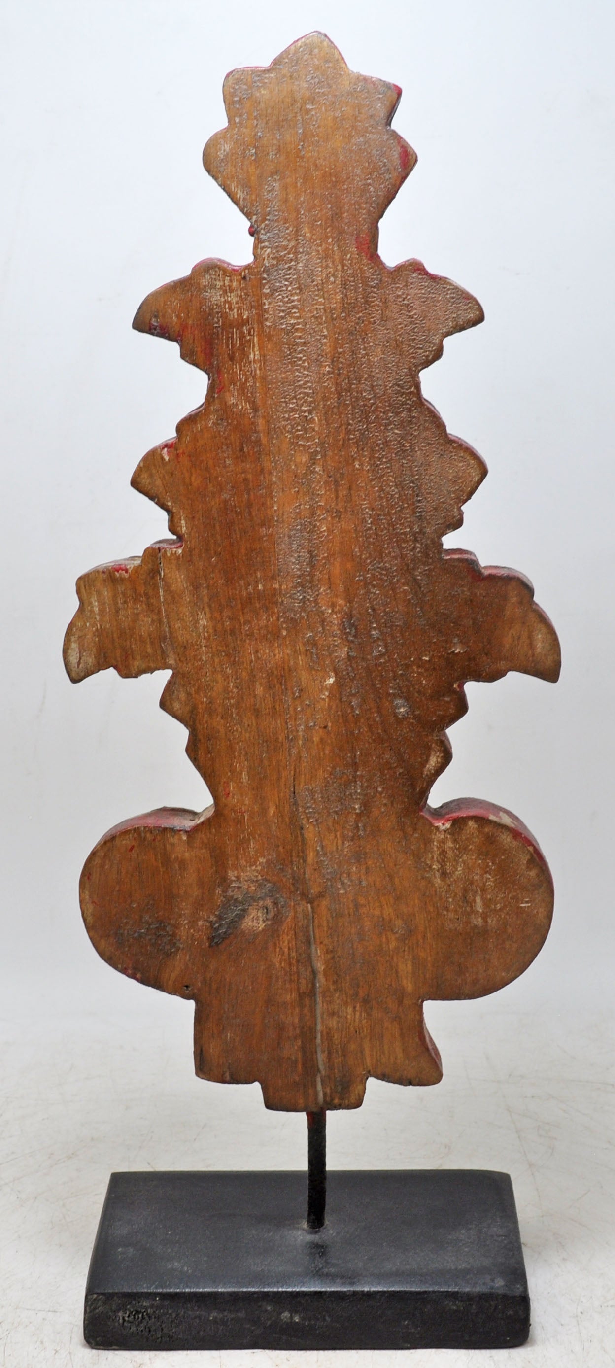Hand Carved Wooden Flower Carving Panel Plaque on Stand Rustic Red Painted