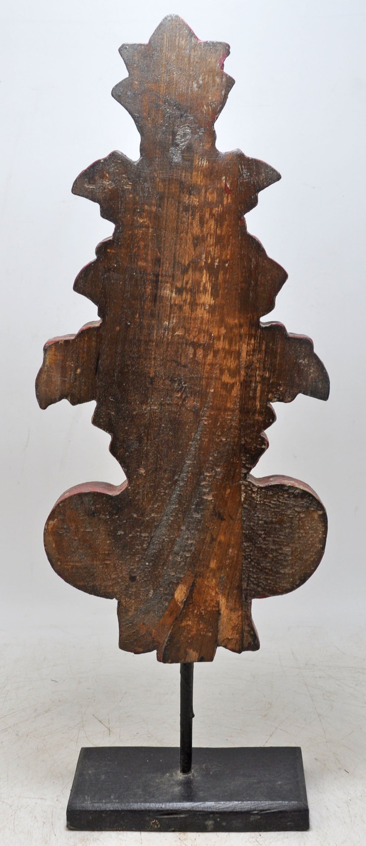 Hand Carved Wooden Flower Carving Panel Plaque on Stand Rustic Red Painted