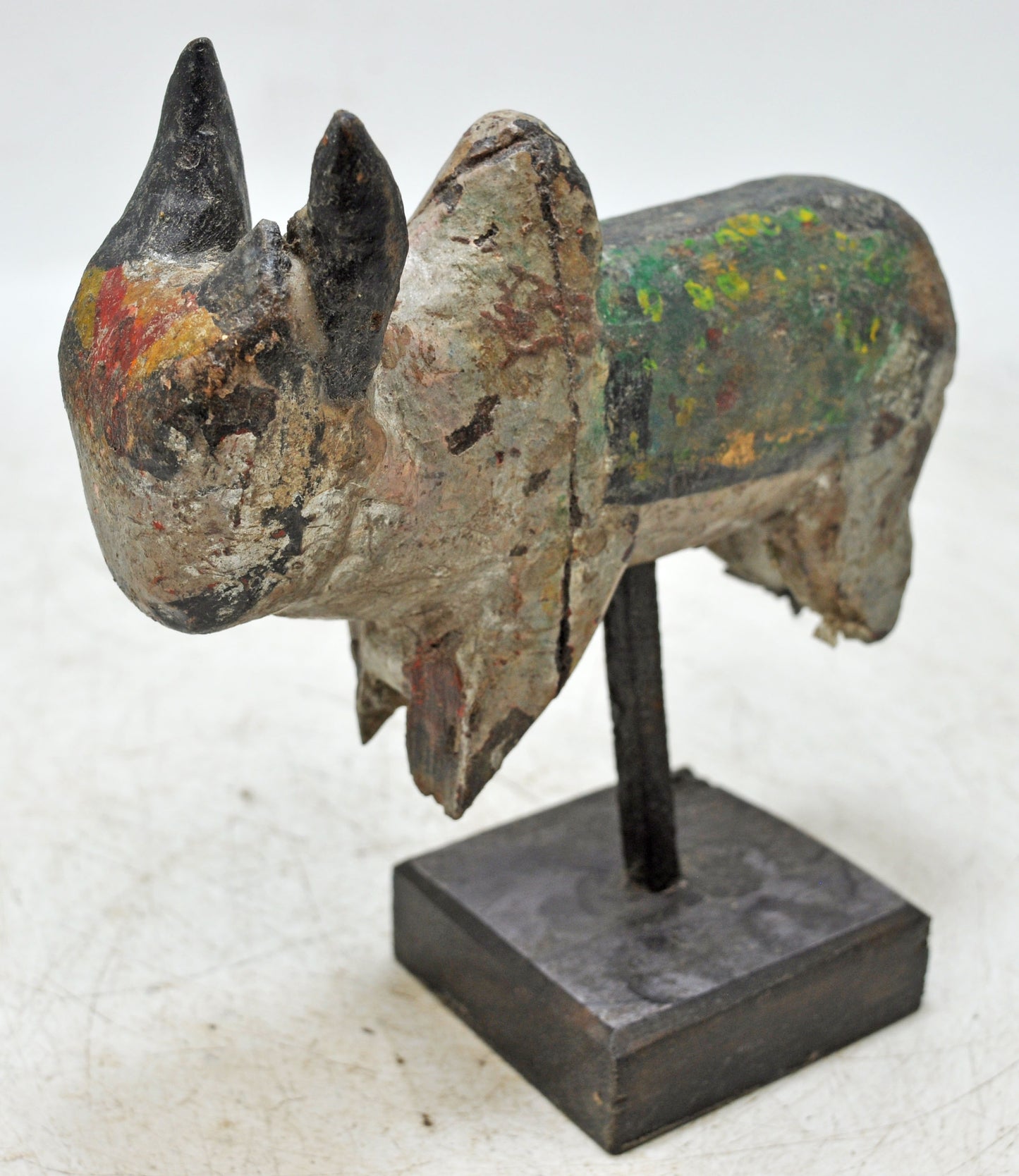 Antique Wooden Holy Cow Nandi Figurne Original Old Hand Carved Painted