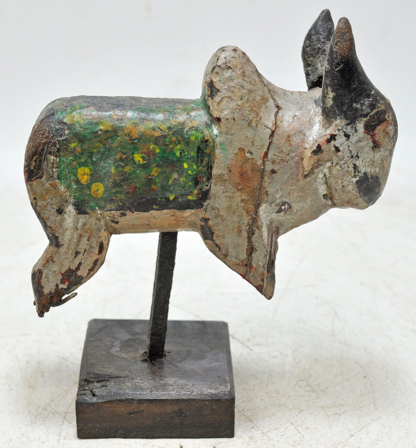 Antique Wooden Holy Cow Nandi Figurne Original Old Hand Carved Painted