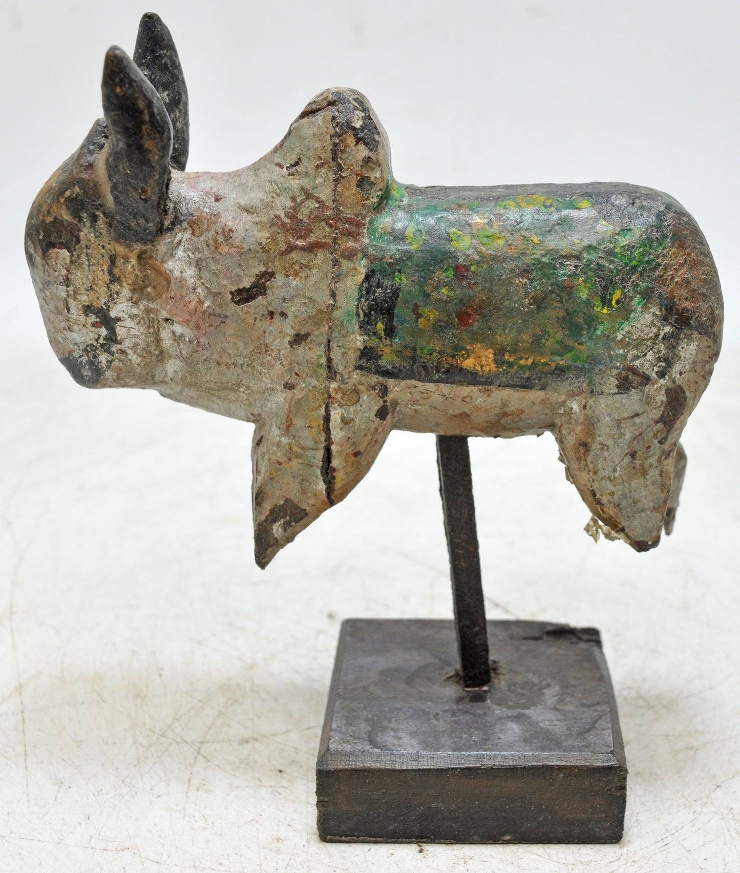Antique Wooden Holy Cow Nandi Figurne Original Old Hand Carved Painted
