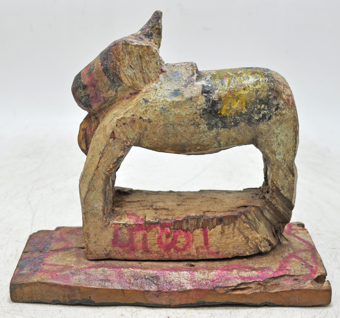 Antique Wooden Holy Cow Nandi Figurne Original Old Hand Carved Painted