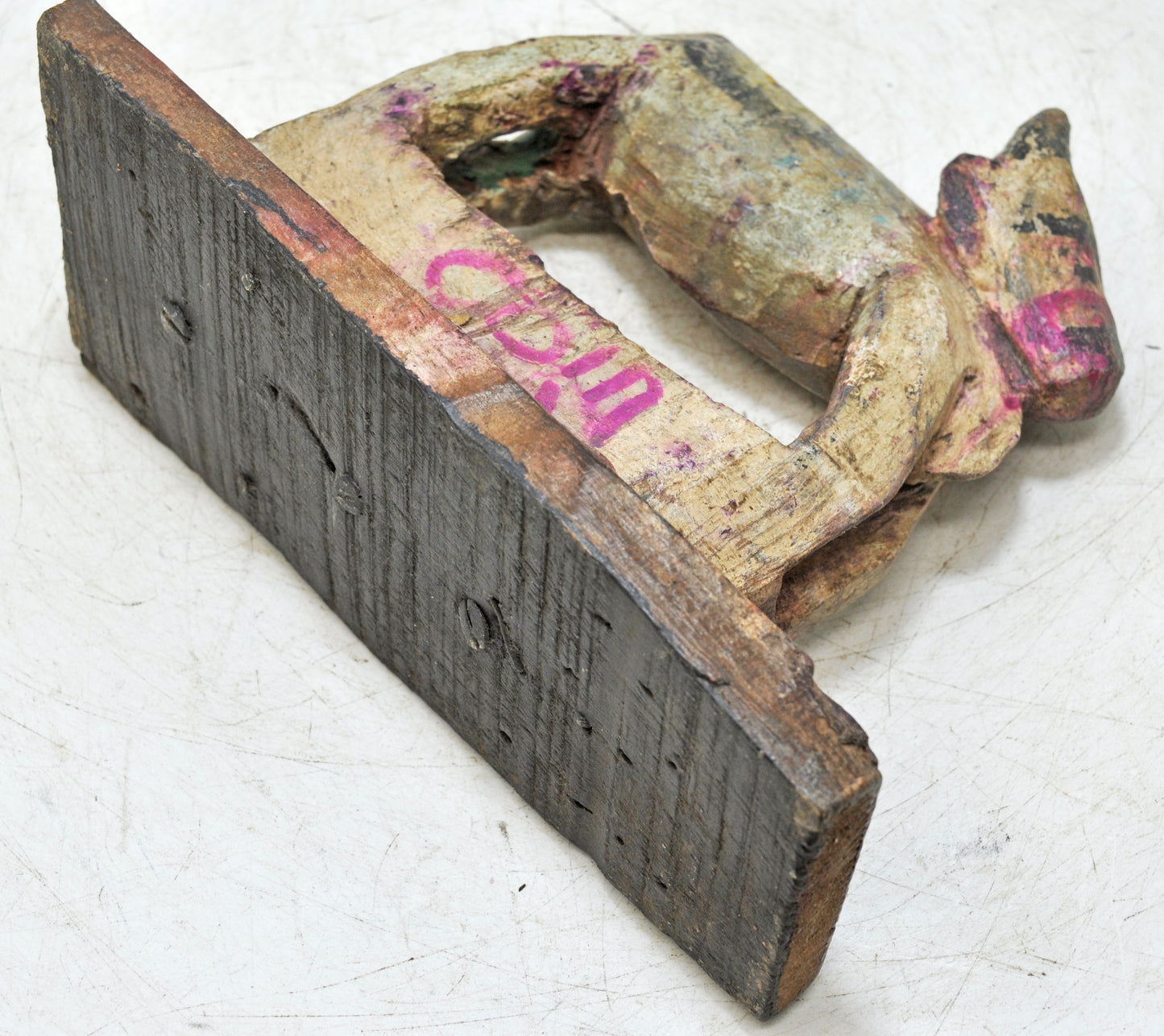 Antique Wooden Holy Cow Nandi Figurne Original Old Hand Carved Painted