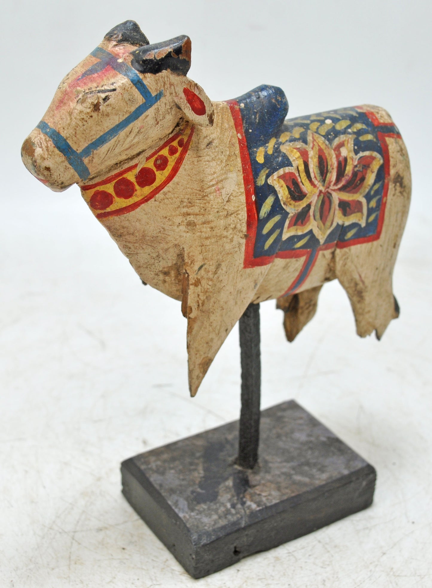 Antique Wooden Holy Cow Nandi Figurne Original Old Hand Carved Painted