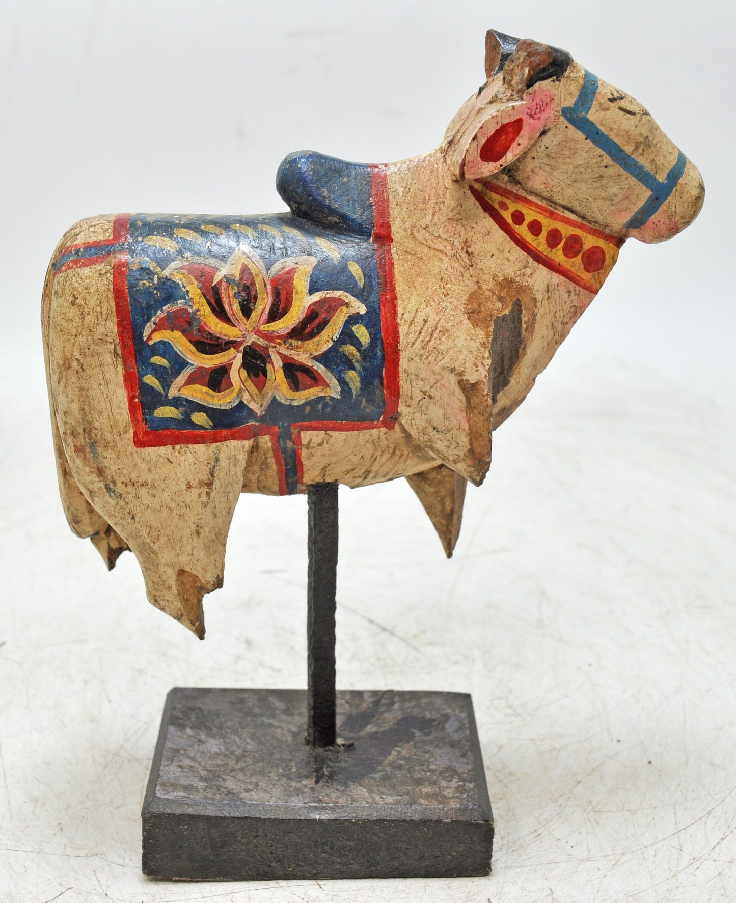 Antique Wooden Holy Cow Nandi Figurne Original Old Hand Carved Painted