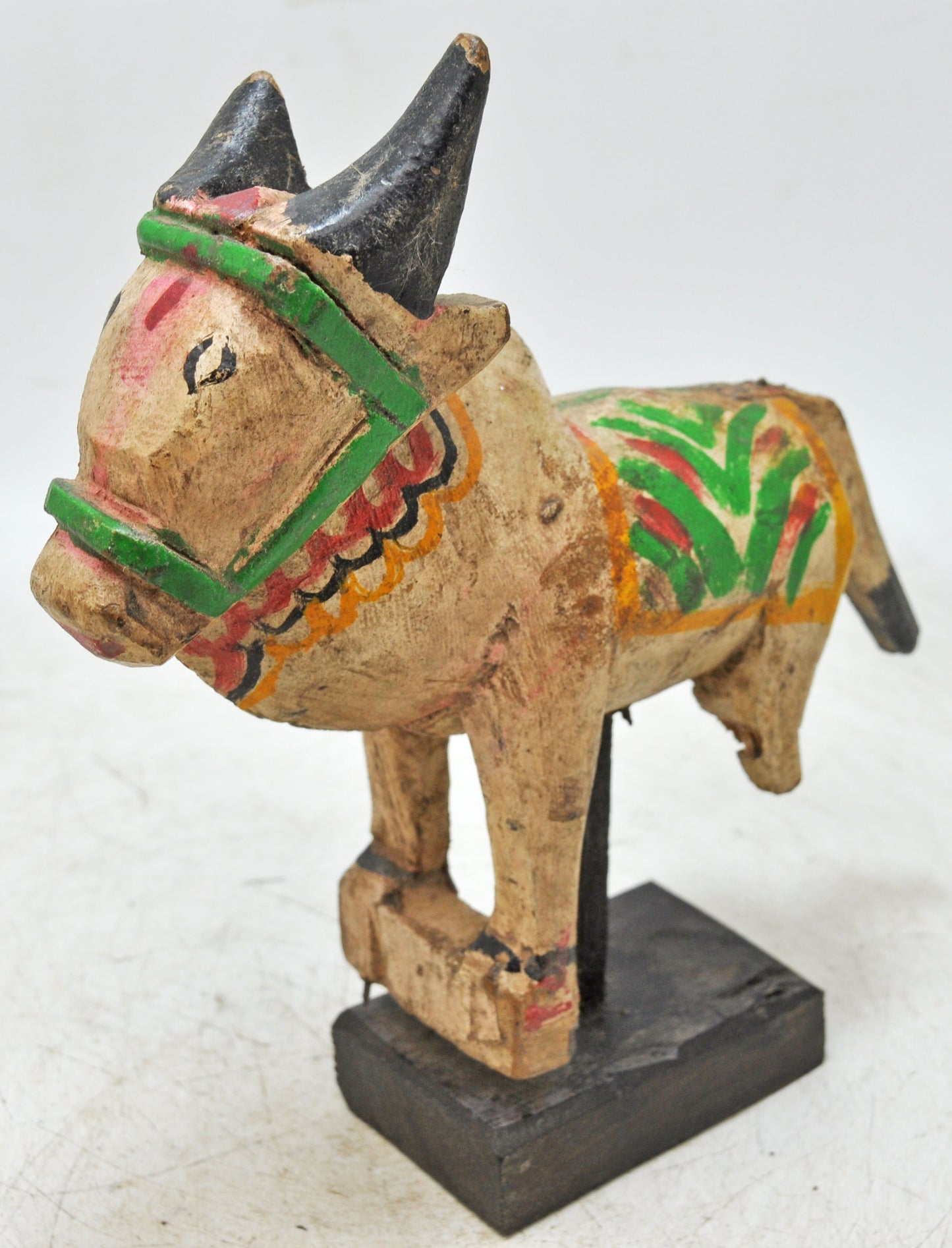 Antique Wooden Holy Cow Nandi Figurne Original Old Hand Carved Painted
