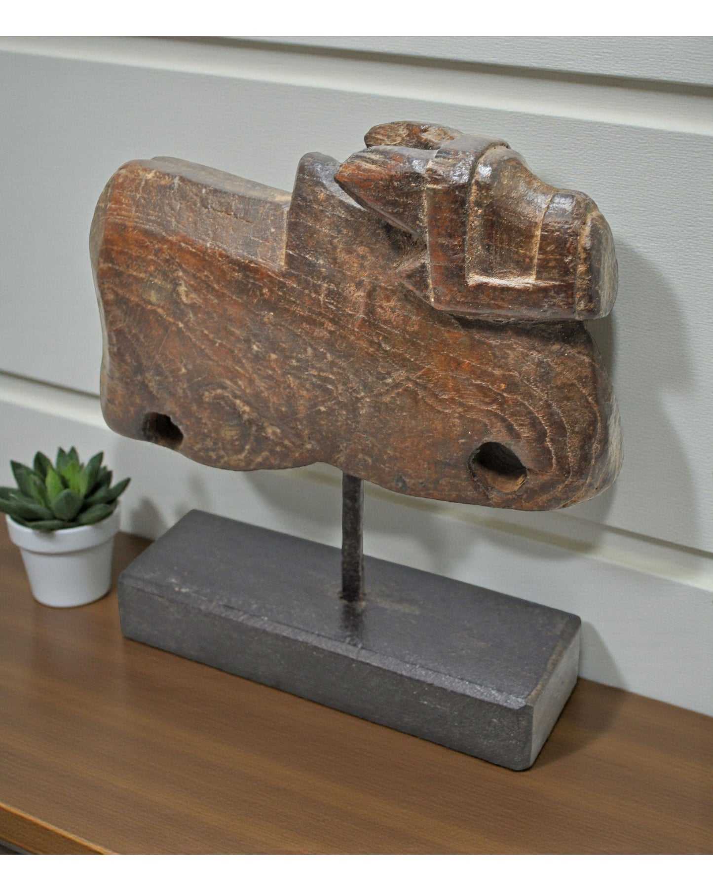 Antique Wooden Holy Cow Nandi Figurne Original Old Hand Carved