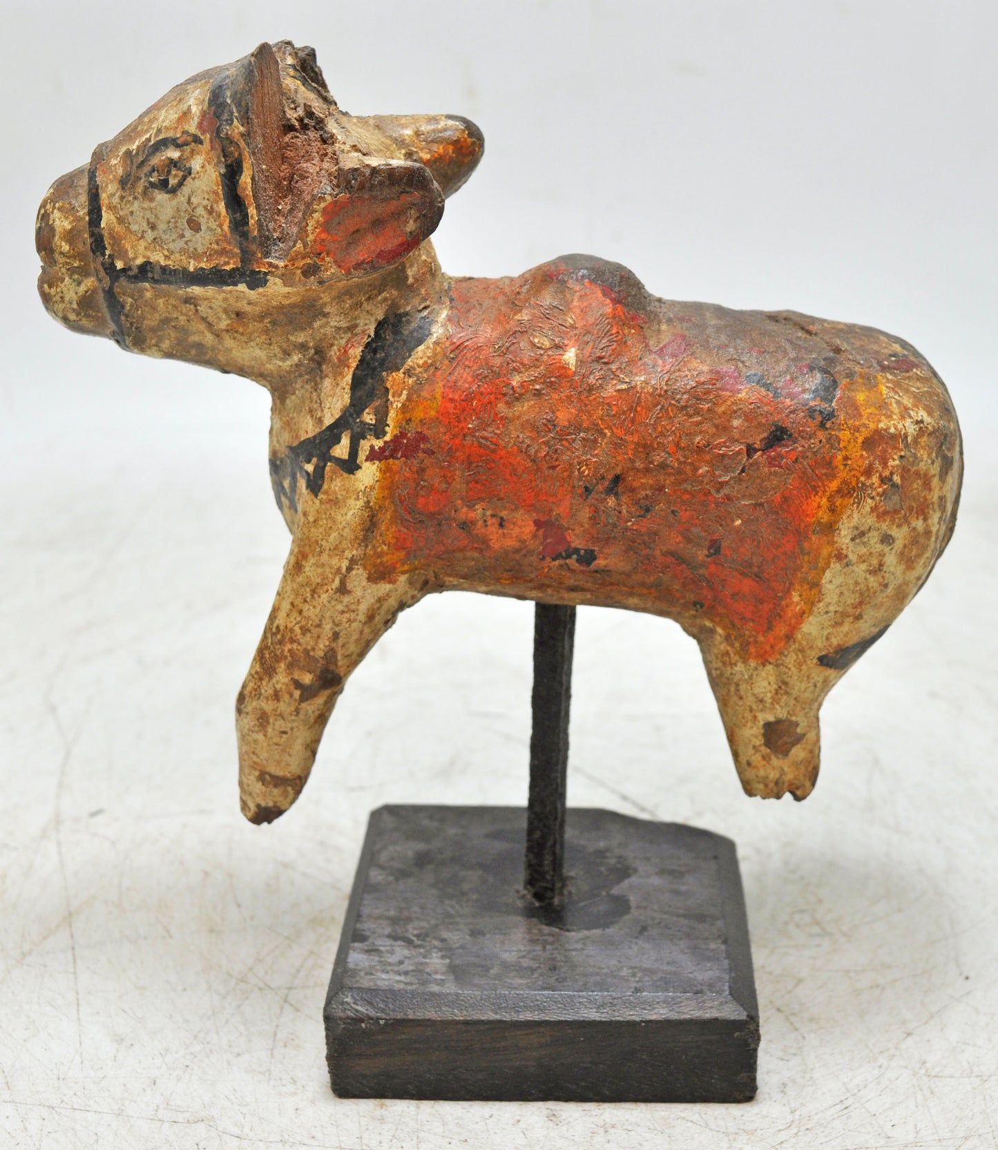 Antique Wooden Holy Cow Nandi Figurne Original Old Hand Carved Painted