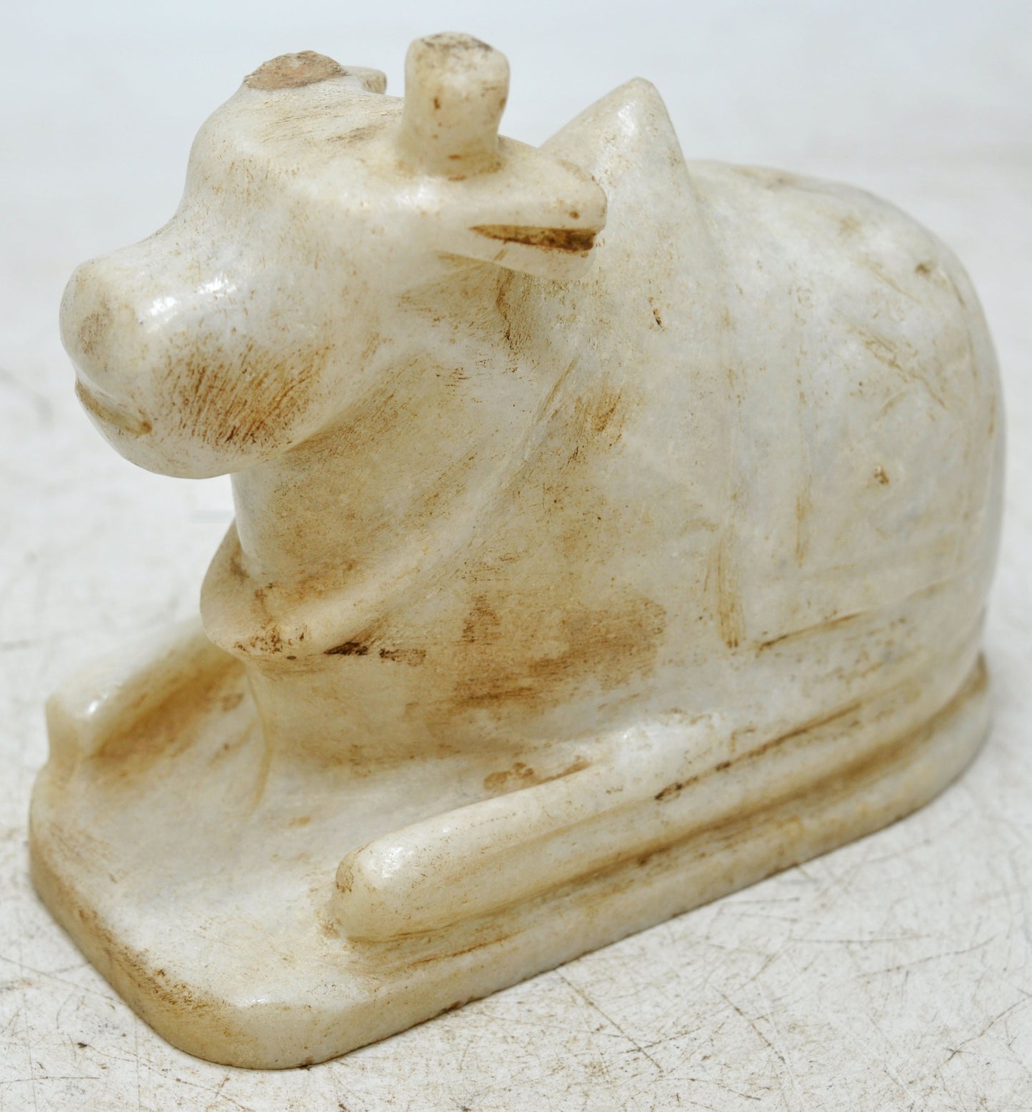 Vintage White Marble Holy Cow Nandi Figurine Original Old Fine Hand Carved