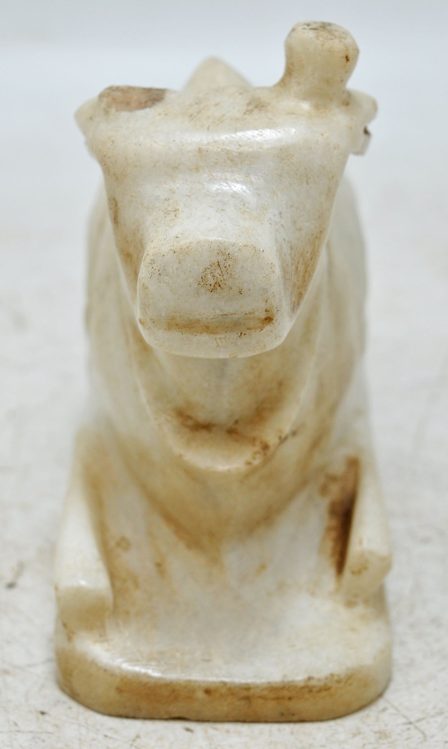 Vintage White Marble Holy Cow Nandi Figurine Original Old Fine Hand Carved