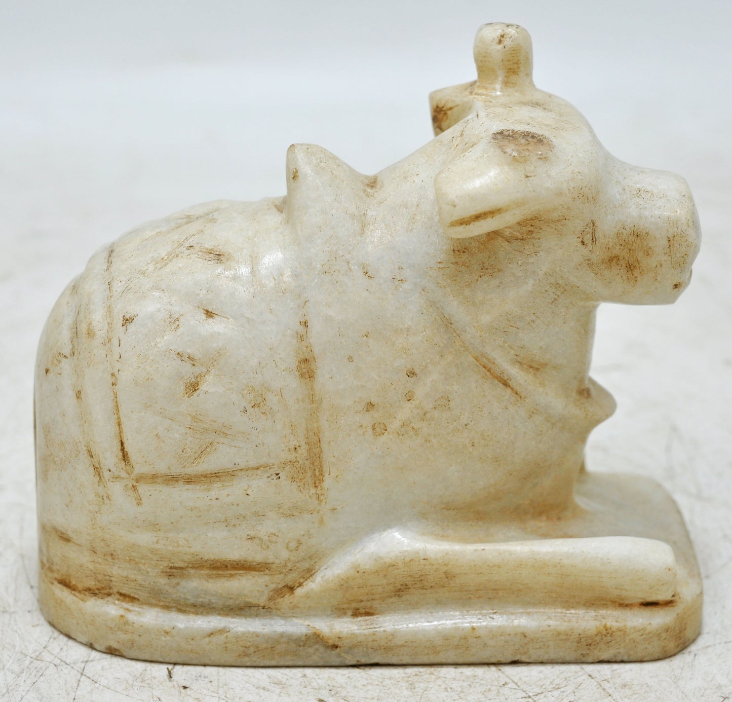Vintage White Marble Holy Cow Nandi Figurine Original Old Fine Hand Carved