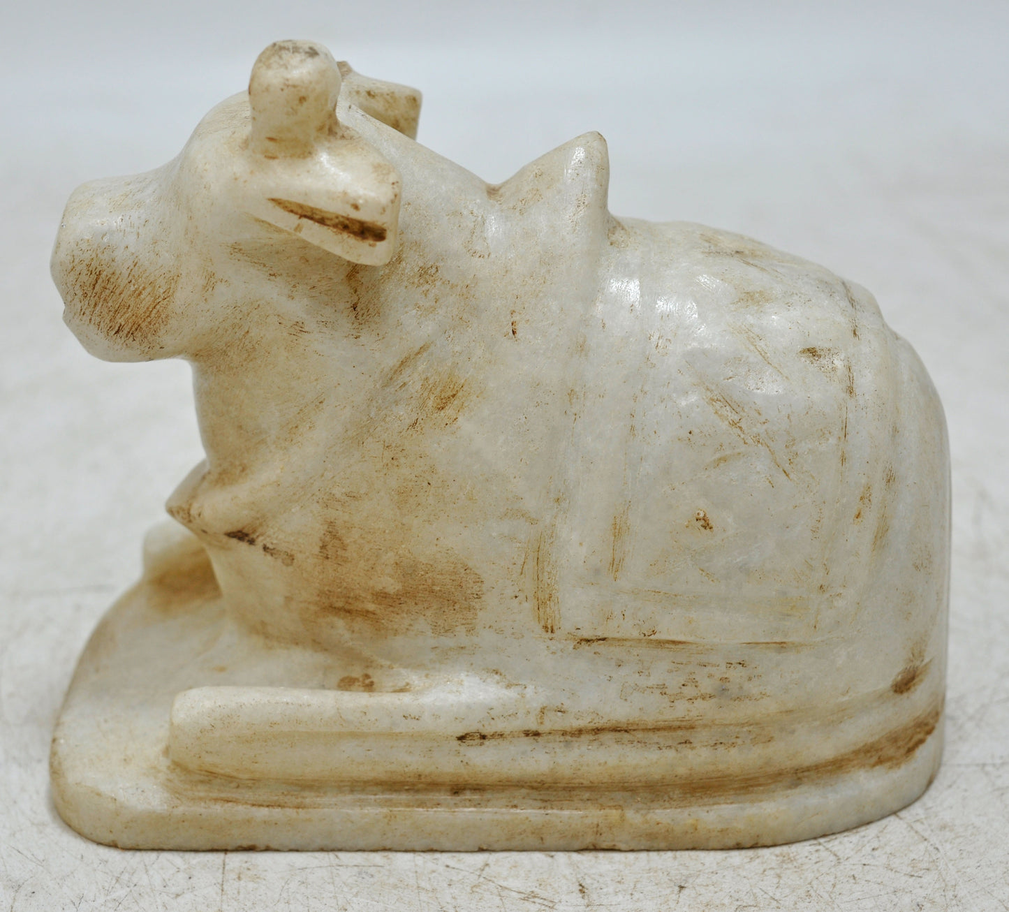 Vintage White Marble Holy Cow Nandi Figurine Original Old Fine Hand Carved