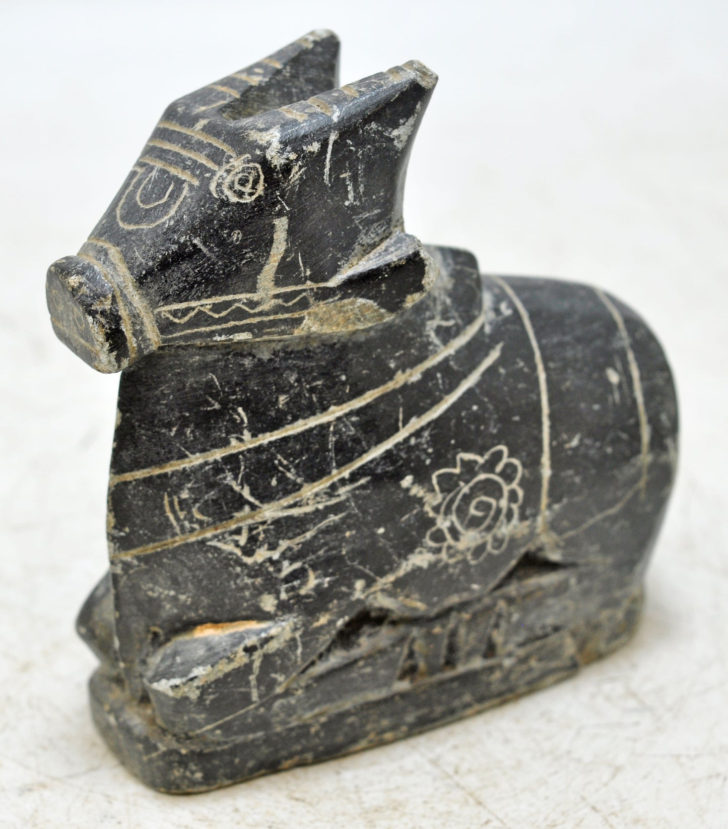 Vintage Black Stone Holy Cow Nandi Figurine Original Old Fine Hand Carved