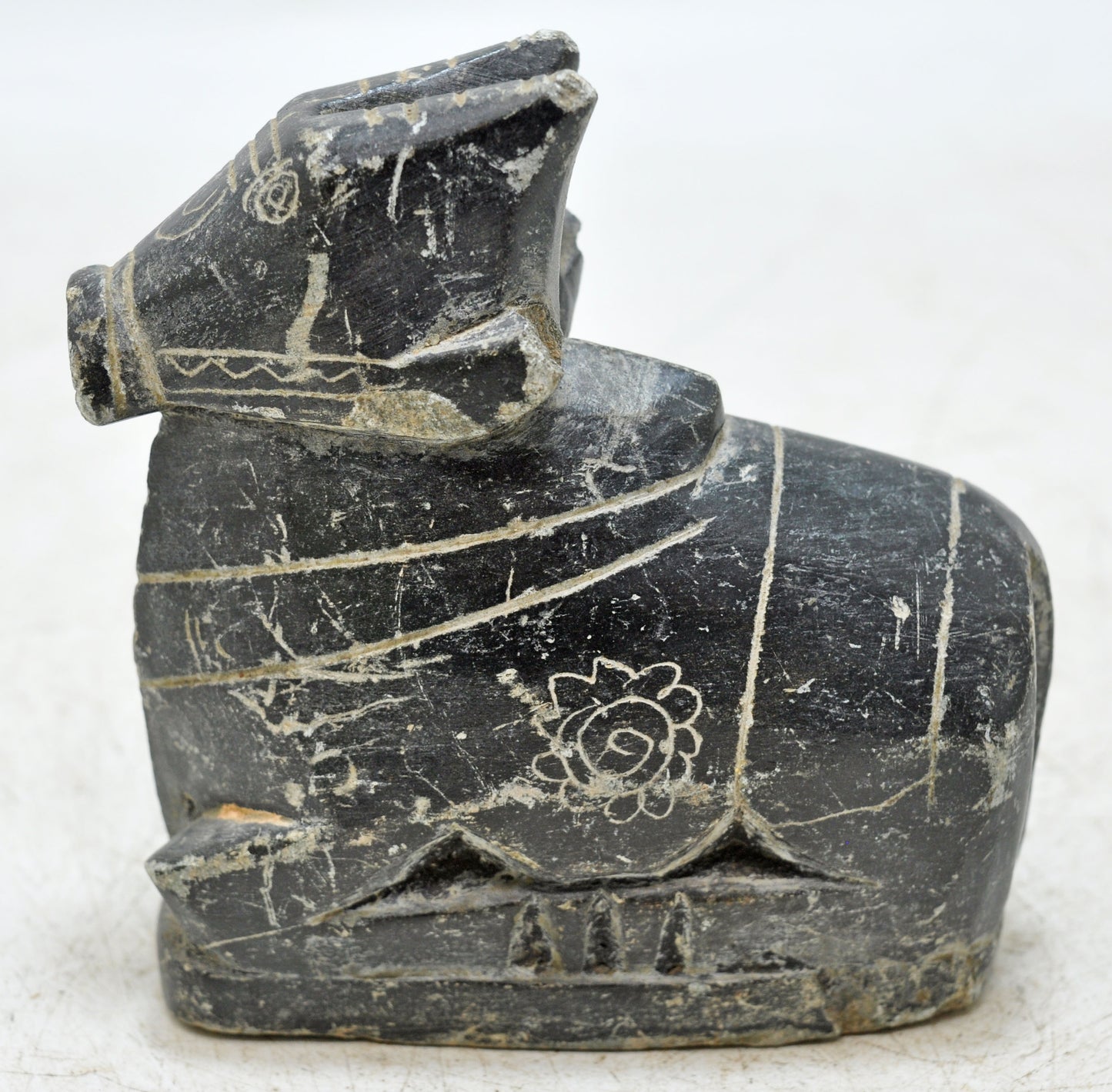 Vintage Black Stone Holy Cow Nandi Figurine Original Old Fine Hand Carved