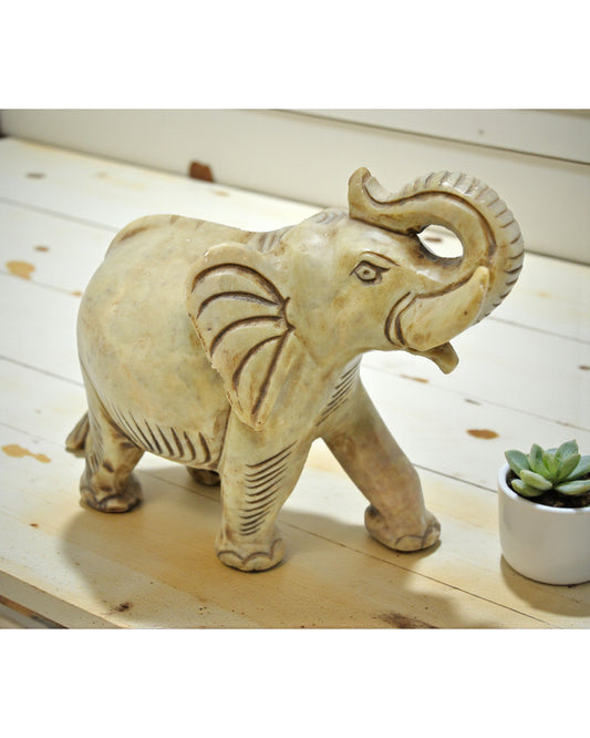 Vintage White Marble Elephant Figurine Original Old Very Fine Hand Carved