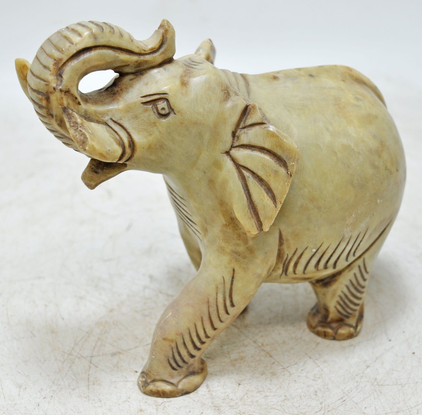 Vintage White Marble Elephant Figurine Original Old Very Fine Hand Carved